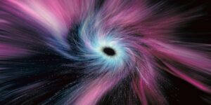 Black hole. Illustration of a black hole surrounded by swirling colors. Any object with mass distorts space-time in its locality, a phenomenon we know as gravity. All gravitational fields have an escape velocity (the velocity at which a body must move in