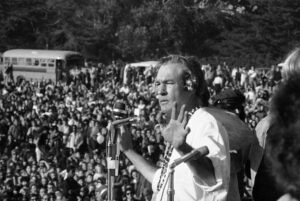 Leary addresses a crowd of hippies at the “Human Be-In” that he helped organize in Golden Gate Park, San Francisco, Calif. in Jan. 14, 1967. (Robert W. Klein/AP)