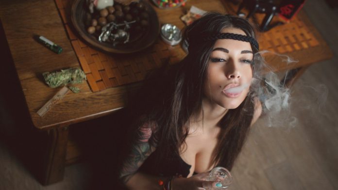 sexy girl smoking weed